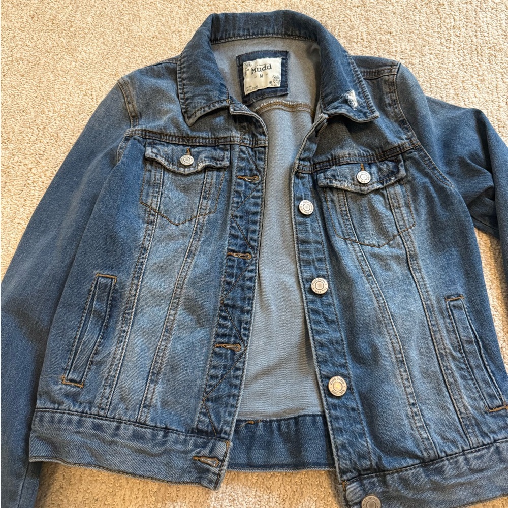 Vintage Y2K Mudd Denim Trucker Jacket - Distressed Faded Wash, Size Medium - Picture 2 of 9